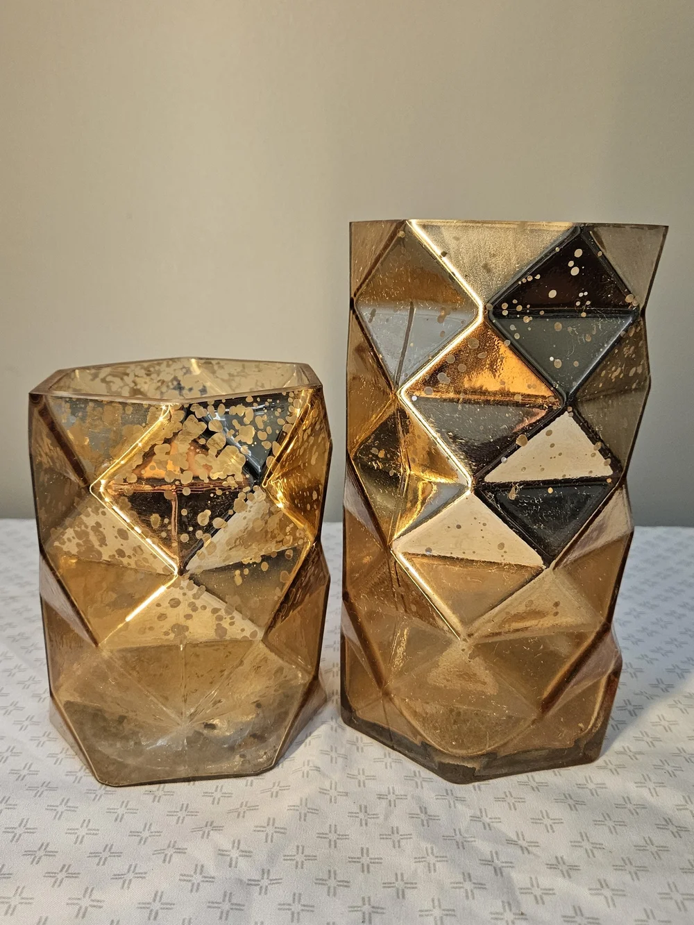 Hobby Lobby Set of 2 Gold Mirrored Geometric Glass Votive Holders
